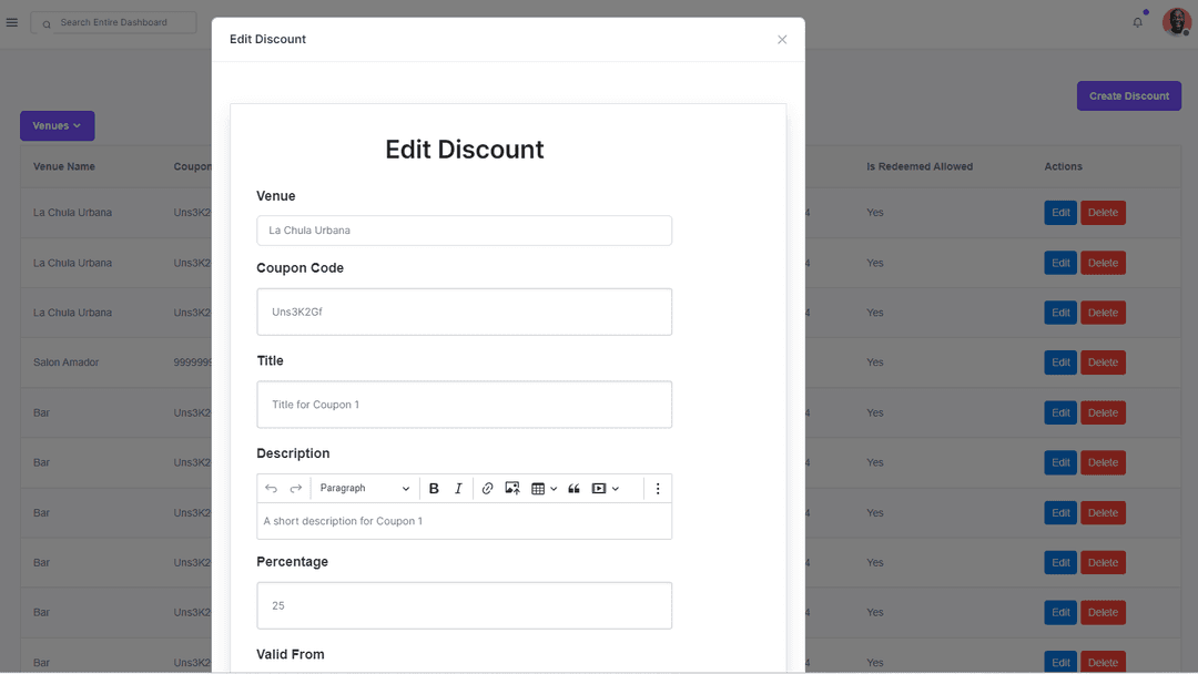 Edit existing Discount